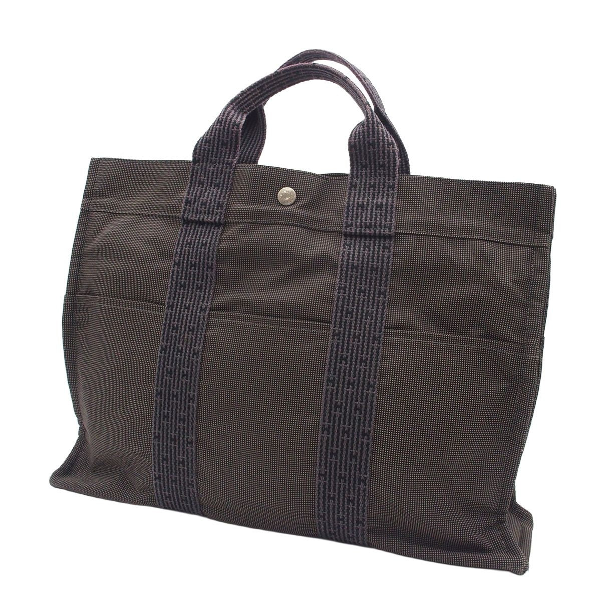 Hermes Her Line MM Gray Silver Nylon Canvas Tote Bag — view 2