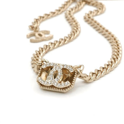 Chanel Necklace Pendant Choker Gold Coco Mark Rhinestone