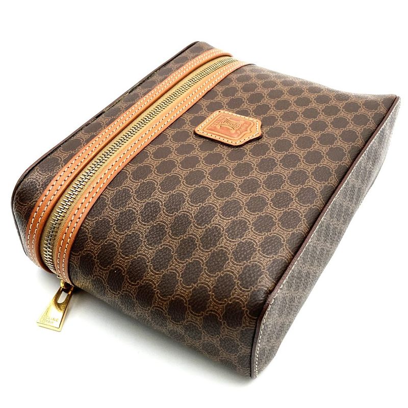 Celine MC96 Vanity Bag Handbag Cosmetic Pouch Macadam PVC Brown Ladies Men