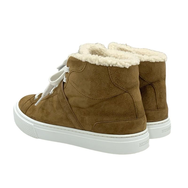 Hermes Daydream Sneakers Shoes Suede Shearling Brown Silver High Cut Sneakers