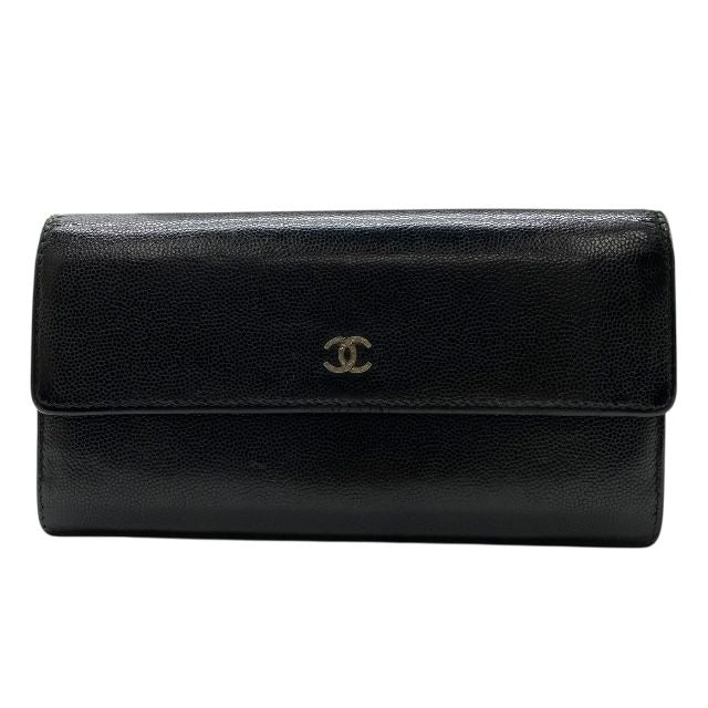 Chanel Sebulga Fold Long Wallet Coco Mark Caviar Leather Black