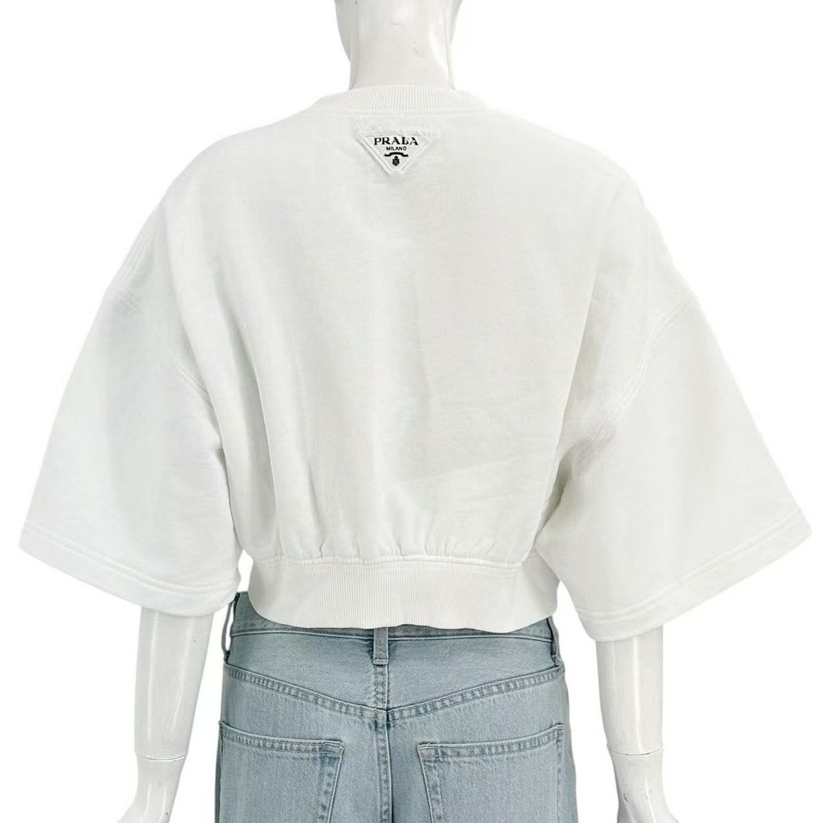 Prada Short Sleeve Sweatshirt Print Short Length White Triangle Logo — view 2