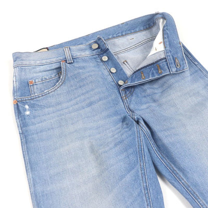 Gucci 408637 Leather Logo Patch Button Fly Denim Pants Jeans Indigo Blue 33
