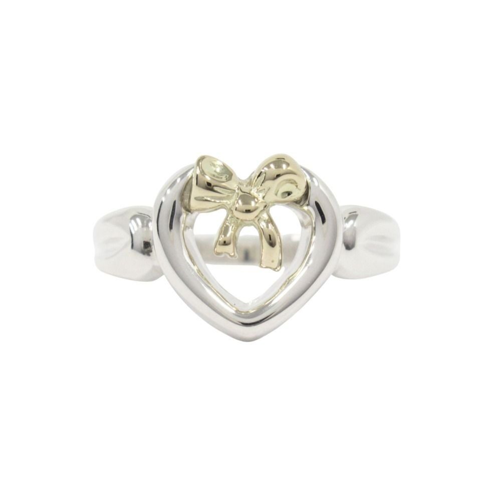 Tiffany & Co Polished 18k Yellow Gold Combination Heart Ribbon Ring Vintage