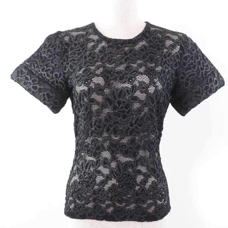 Louis Vuitton 23SS 1abdg9 Floral Lace Short Sleeve Cut And Sewn Black 36 Made