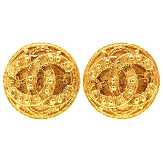 Chanel Coco Mark 04 a Metal Gold Vintage Earrings 0060