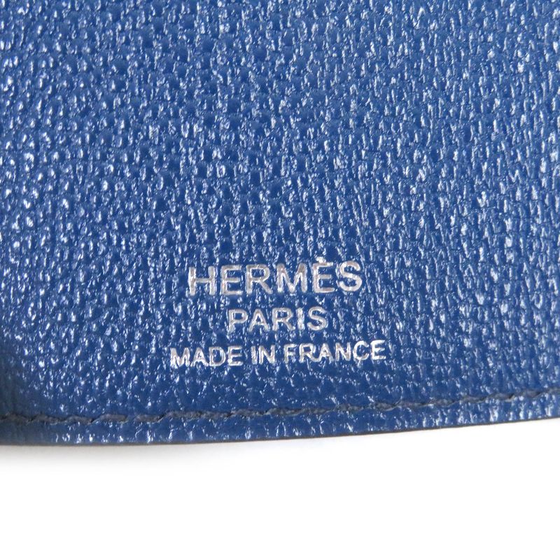 Hermes Bearn H Logo Silver Hardware Chèvre Leather 4-ring Key Case Blue Dmarte