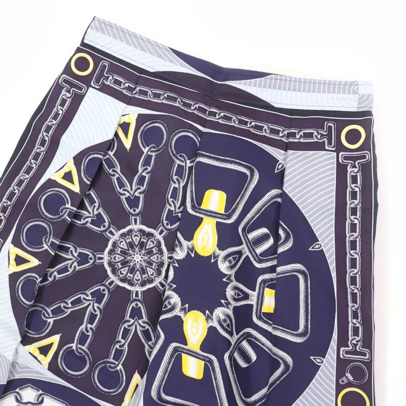 Hermes Kaleidoscope Effect 100% Silk Cropped Pants Navy 40 Made In France