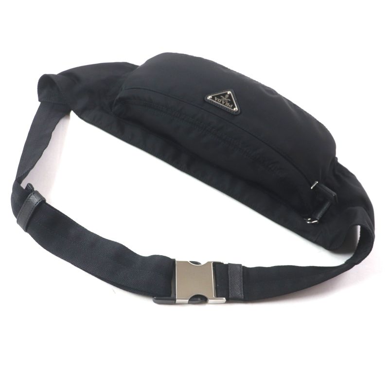 Prada 2vl132 Tessuto Triangle Logo Triangle Plate Nylon Saffiano Leather Belt