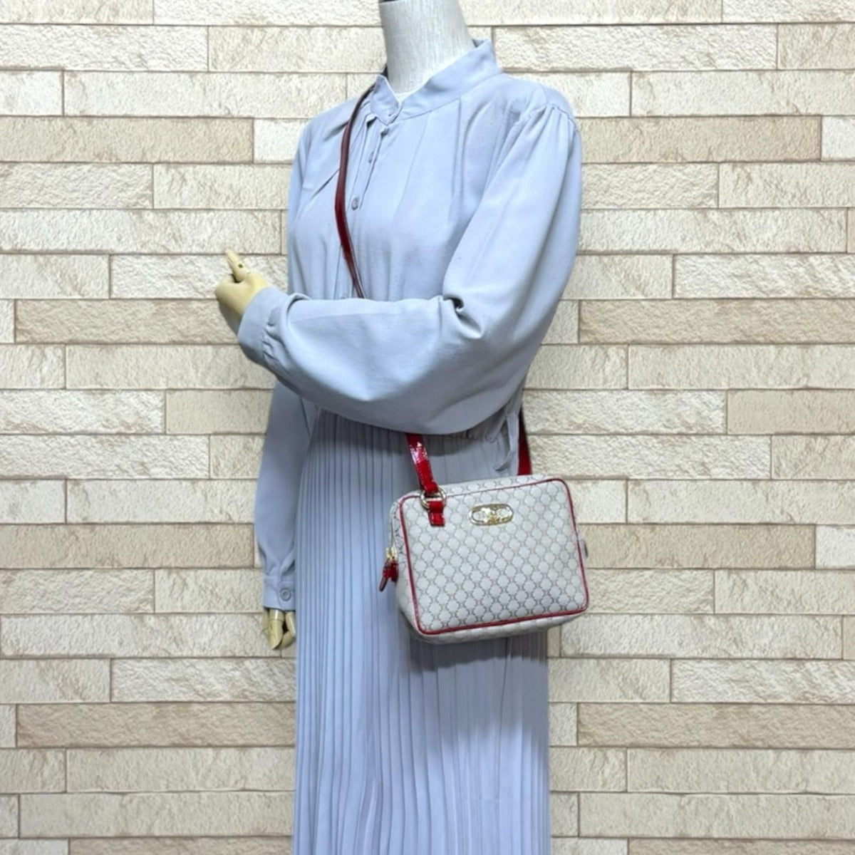 Celine Macadam Shoulder Bag Canvas Beige Red — view 2