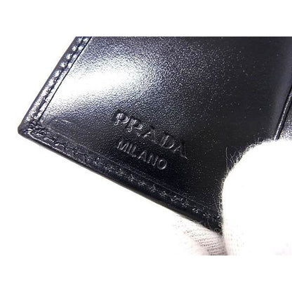 Prada Key Case Black Leather Silver Key Holder — view 4