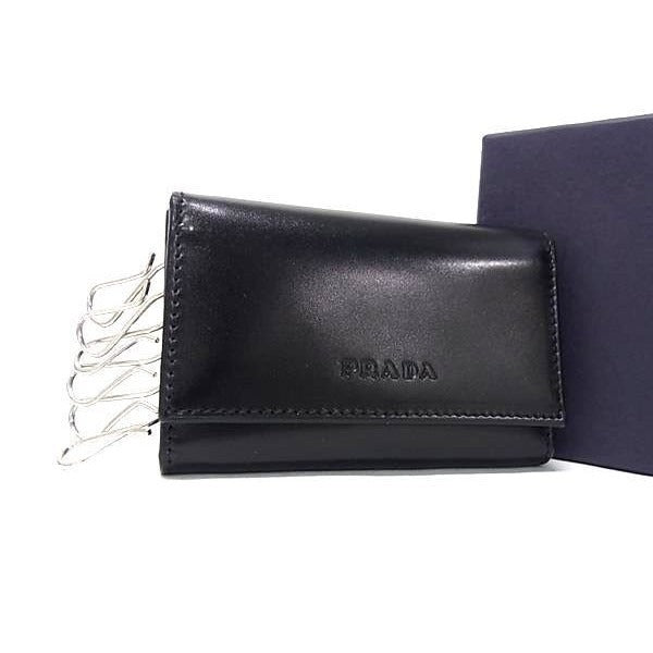 Prada Key Case Black Leather Silver Key Holder