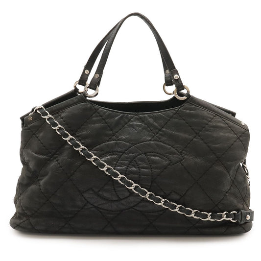 Chanel Quilted CC Logo Tote 2-Way Chain Shoulder Bag Sparkle Leather