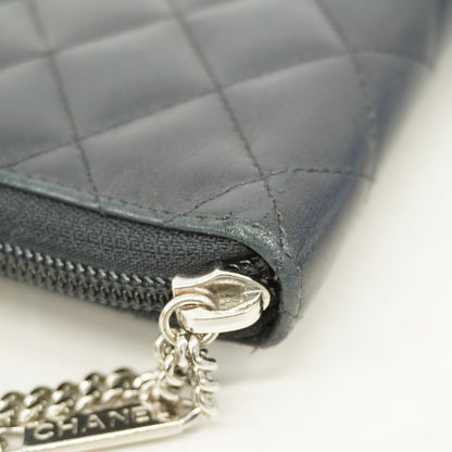 Chanel Long Wallet Cambon Lambskin Black Silver Hardware Women