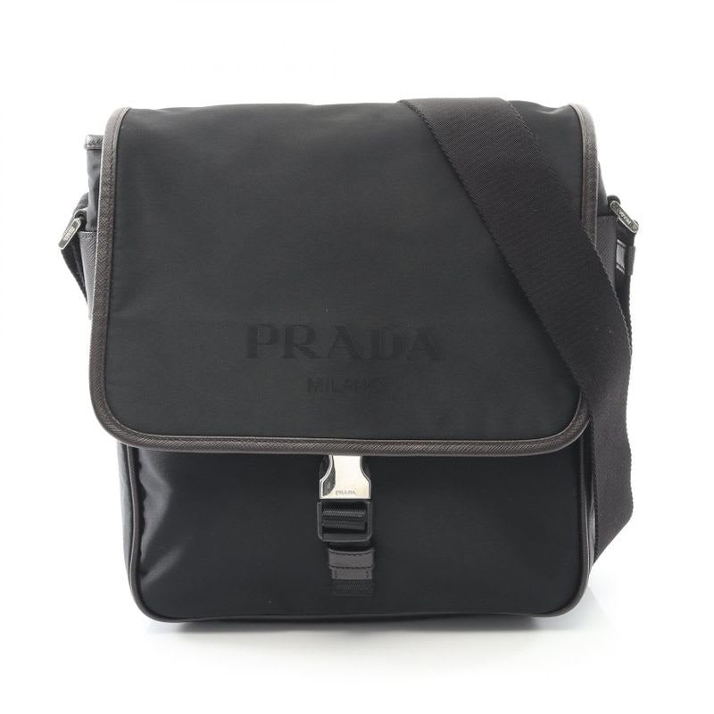 Prada Shoulder Bag Va0770 Black Nylon Saffiano Leather