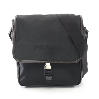 Prada Shoulder Bag Va0770 Black Nylon Saffiano Leather