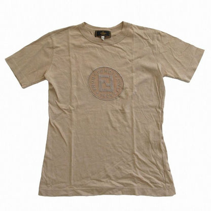 Fendi Logo Embroidery Short Sleeve T-Shirt Top Beige Size M Women's