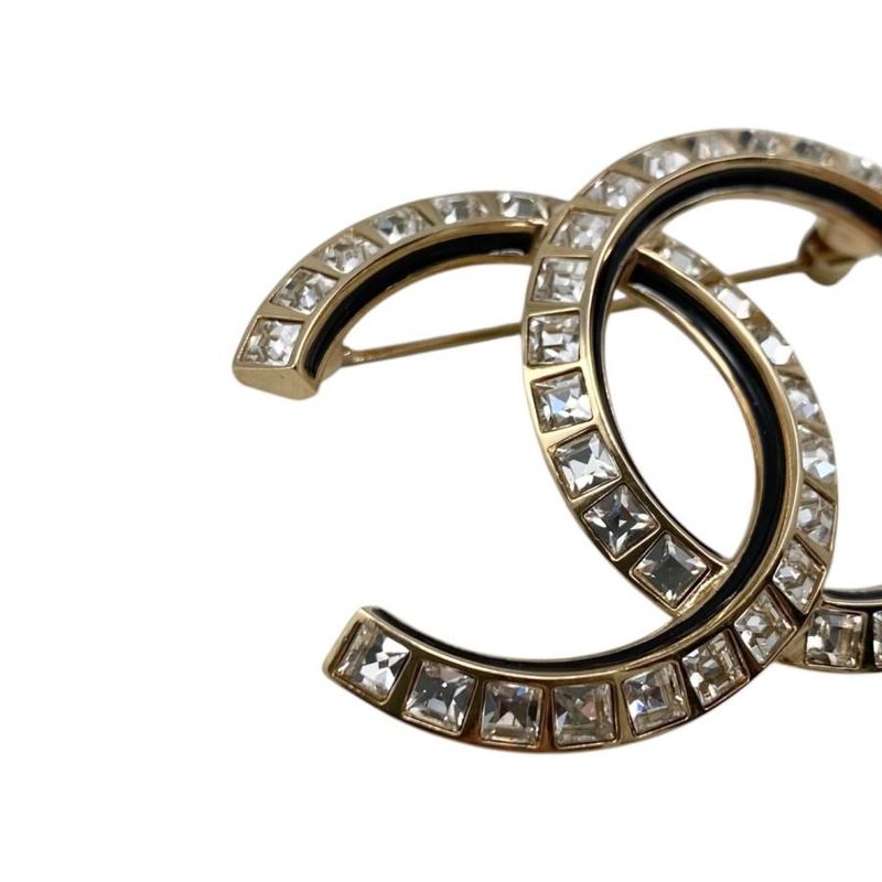 Chanel Brooch Coco Mark Abc335 A24c Square Rhinestone Gold Black Chanel