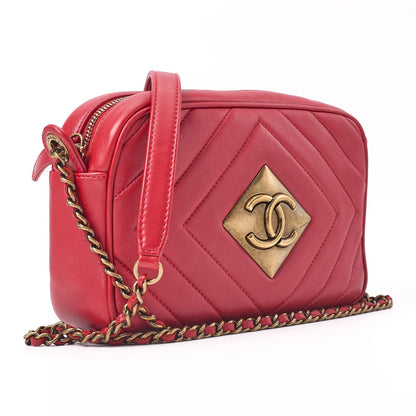 Chanel Diamond Stitching Coco Mark Chain Shoulder Lambskin Red With Gold