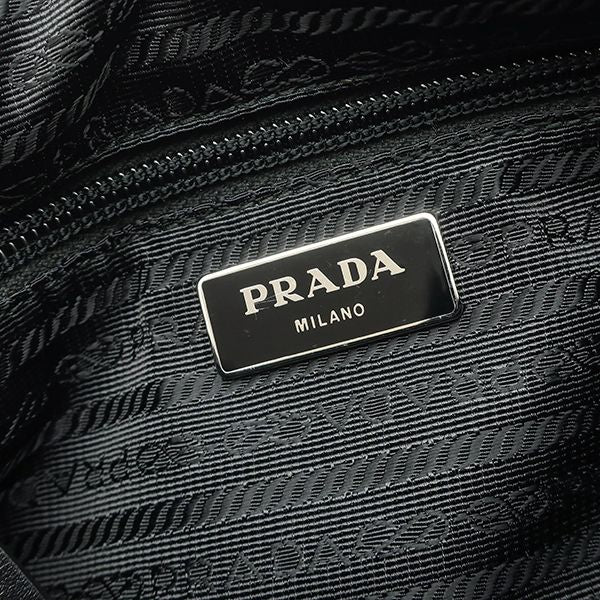 Prada Shoulder Bag Studded Nylon Leather Black Silver Hardware Black Triangle