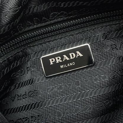 Prada Shoulder Bag Studded Nylon Leather Black Silver Hardware Black Triangle