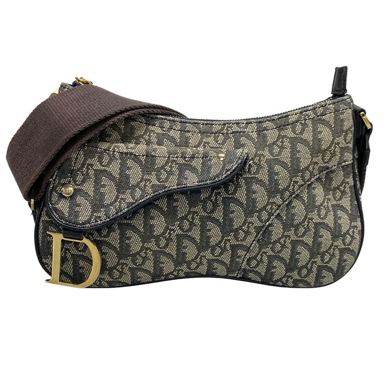 Dior/christian Dior Shoulder Bag Trotter Ivory X Navy X Black Leather