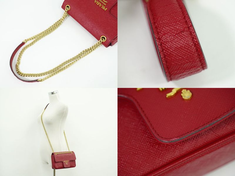 Authentic Prada Chain Shoulder Bag Pochette Leather Red 1bd193 Bag Pre-owned