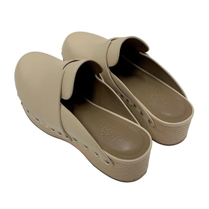 Hermes Karya Sandals Shoes Leather Wood Beige Studded Mules Sabot