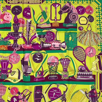 Hermes Carre 90 Scarf Silk LES Trophees Trophy Green And Yellow