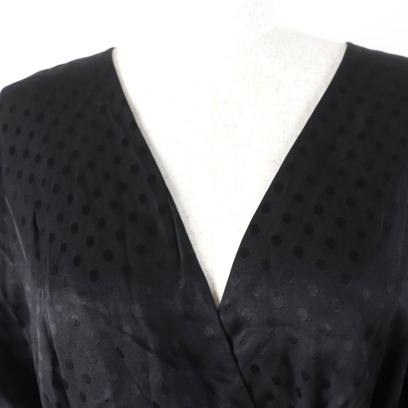 Celine 2r289598d 100% Silk Dotted V-neck Dress With Belt Black 38 Made In