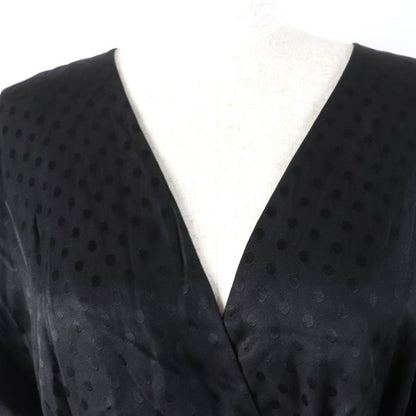 Celine 2r289598d 100% Silk Dotted V-neck Dress With Belt Black 38 Made In
