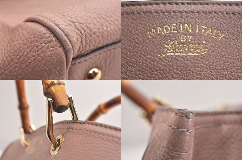 Gucci Bamboo Shopper Medium 2way Handbag Leather 323660 Pink 3631n