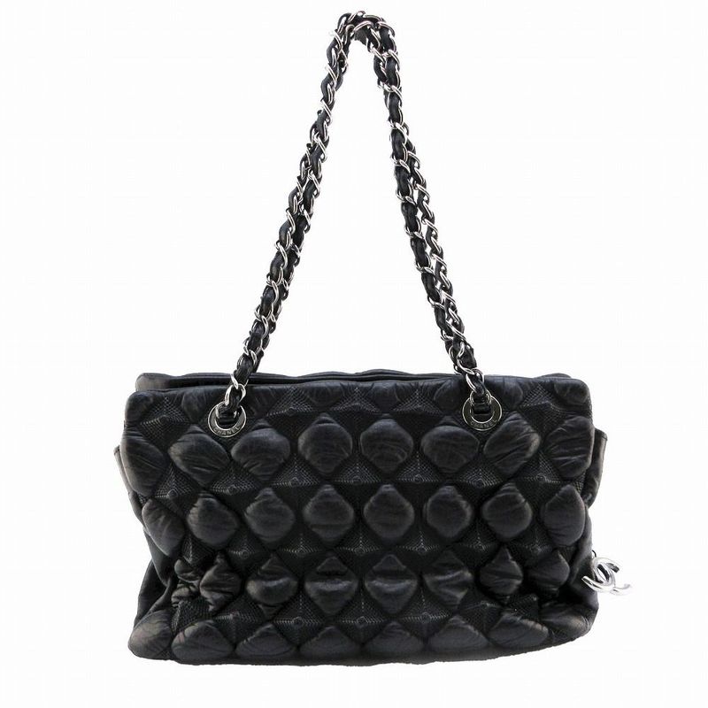 Chanel Matelasse Coco Charm Double Chain Bubble Quilted Leather Shoulder Bag