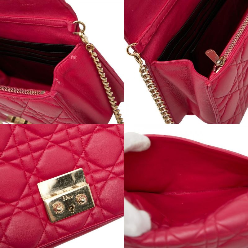 Dior Cannage Chain Shoulder Bag Pink Leather Women's Dior