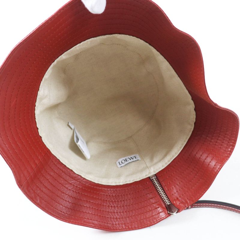 LOEWE Lamb Leather Fisherman Hat / Bucket Hat With Anagram Patch Terracotta 57