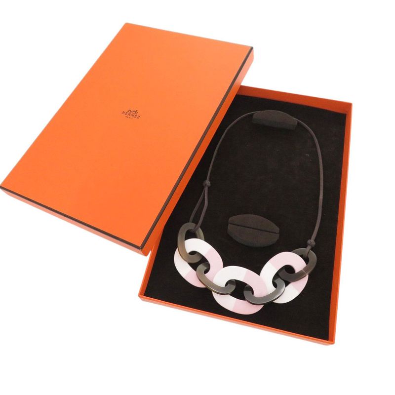 Hermes Caramba Buffalo Horn/lacquer Brown Pink Necklace 0271 Hermes