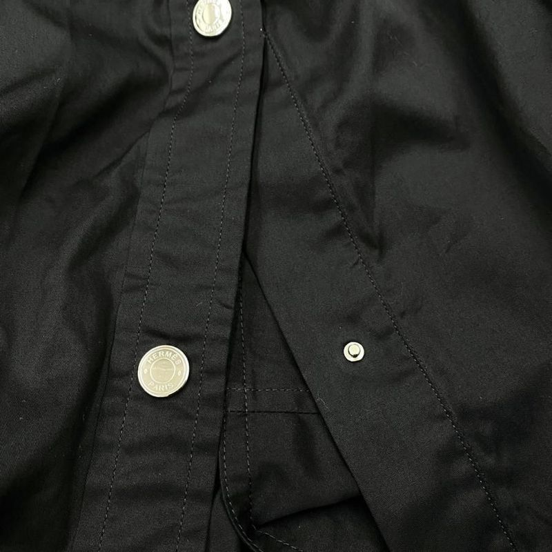 Hermes Shirt Dress Spring Coat 5e0573dv 40 Size Cotton Crew de Sel Noir Black