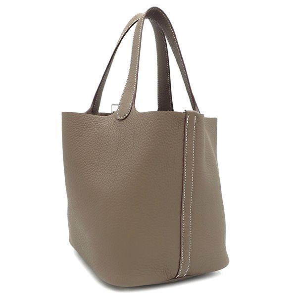 Hermes Handbag Picotin Lock MM Taurillon Clemence Etoupe Silver Hardware Never