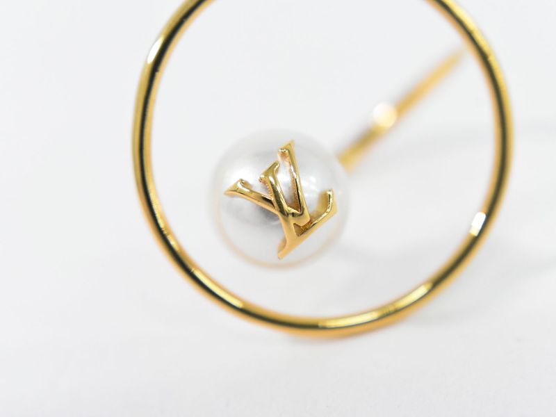 Authentic Louis Vuitton LV Eclipse Faux Pearl Ring M Size 14 GP Gold Plated