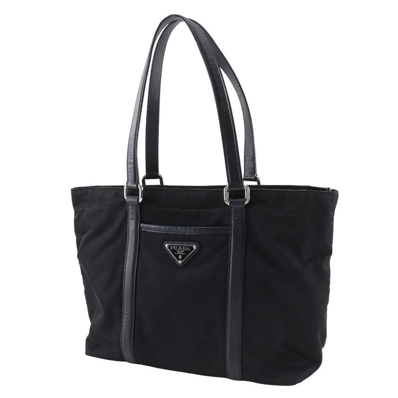 Prada Br2311 Nylon And Leather NERO Black Ladies Tote Bag