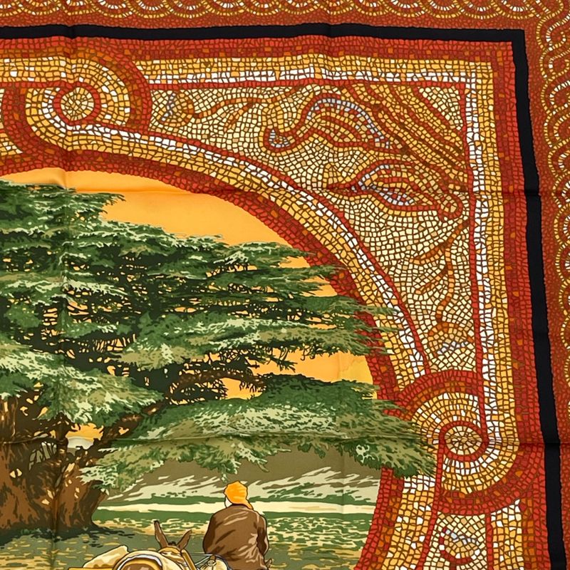 Hermes Carre 90 SOUS LE Cedre Silk Scarf Under Himalayan Cedars Black