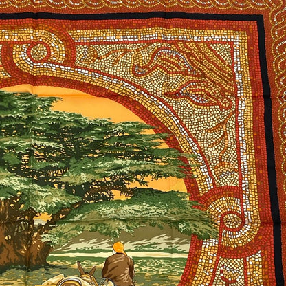 Hermes Carre 90 SOUS LE Cedre Silk Scarf Under Himalayan Cedars Black