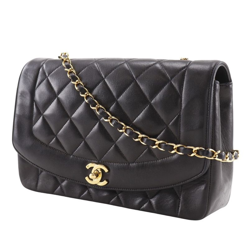Chanel Diana 25 Matelasse Chain Shoulder Vintage A01165 Lambskin Black Ladies
