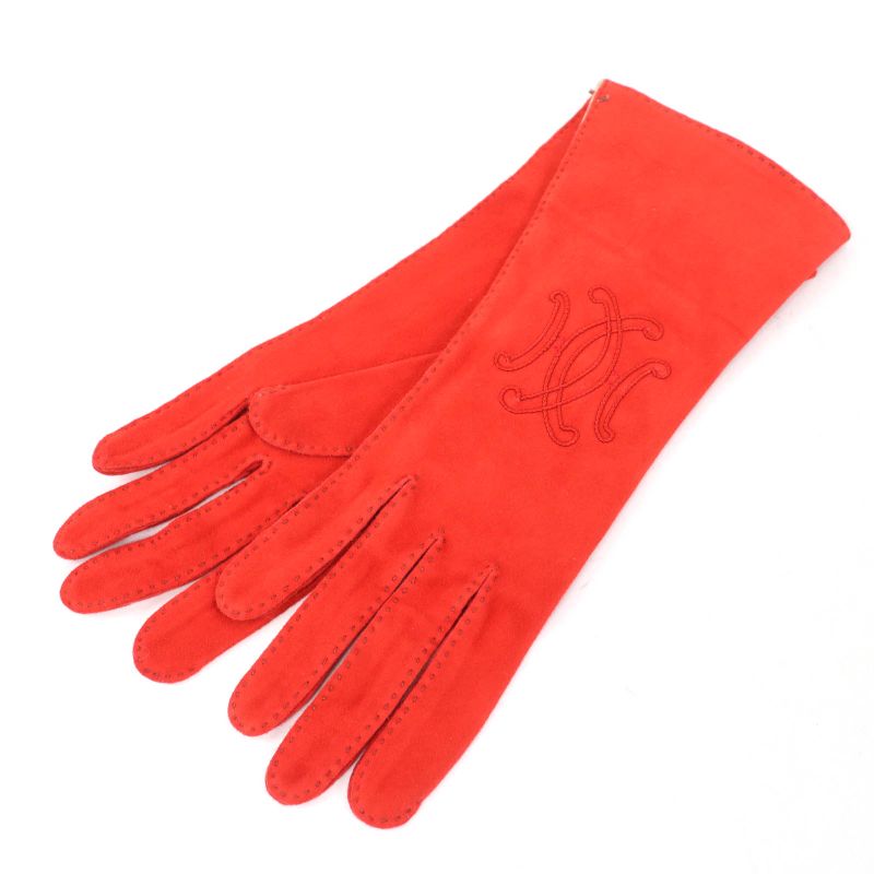 Hermes H Lift Suede Leather Gloves Fashion Accessories Orange 7 Made In France