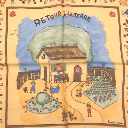 Hermes Petit Carre 40 Retour Ala Terre Return to Silk Yellow Scarf