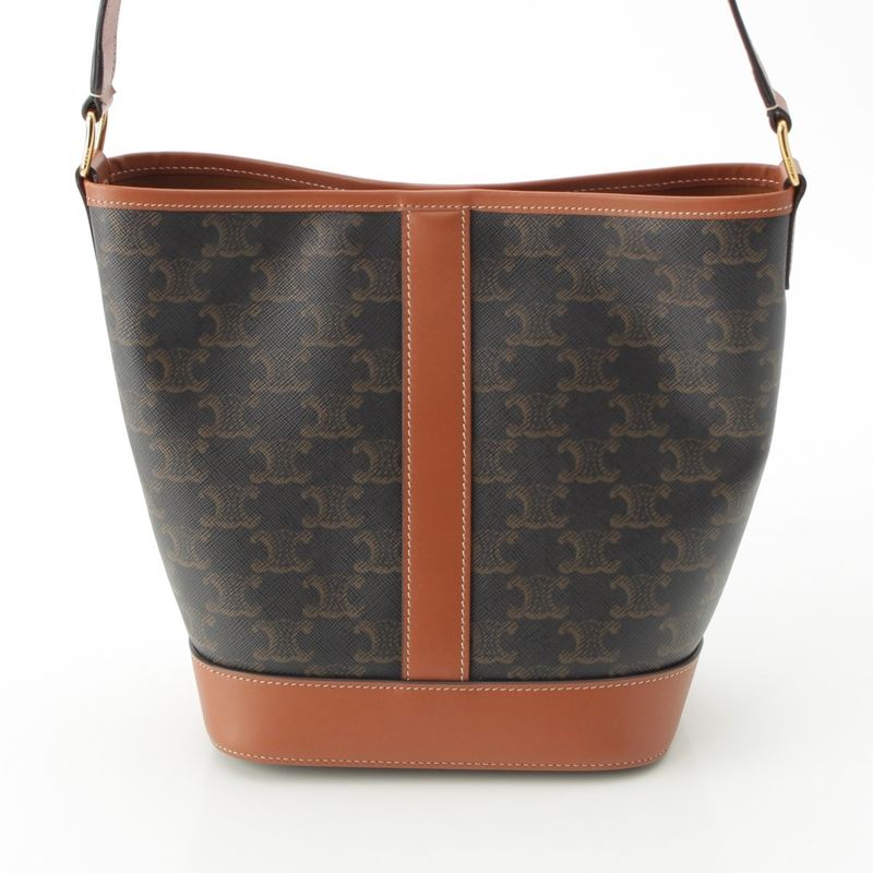 Celine Triomphe Small Bucket PVC Leather Shoulder Bag Brown