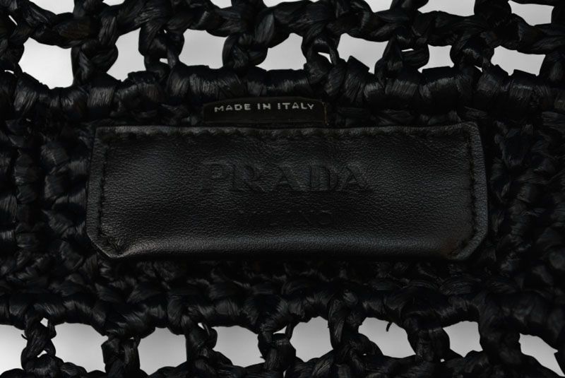 Prada Tote Prada Bag Logo Raffia Cago Black White 1bg393
