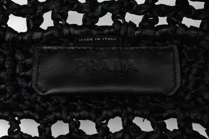 Prada Tote Prada Bag Logo Raffia Cago Black White 1bg393