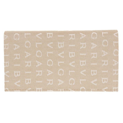 Bulgari Logomania Canvas Leather Beige Long Wallet Long Billfold Brown 1252