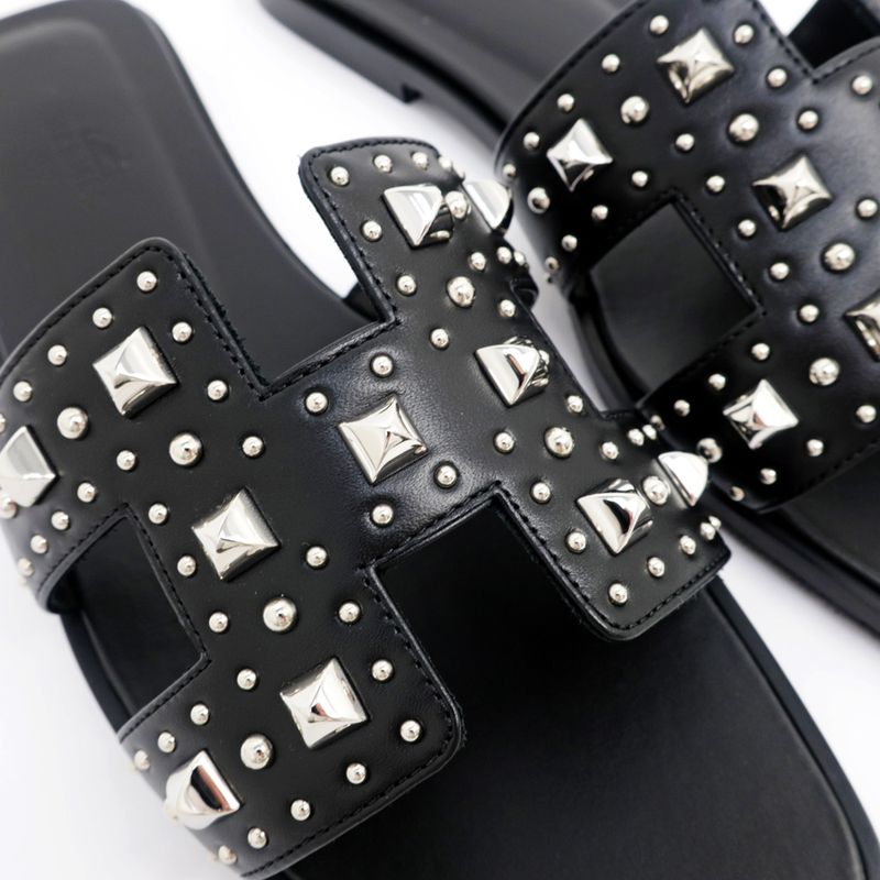 Hermes Oran Studded Sandals Size 38 Black Women's Apparel Women's Shoes